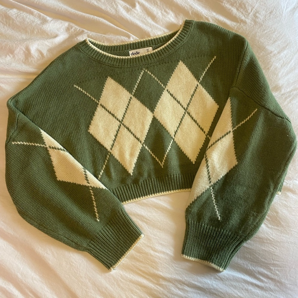 Green Argyle Women's Sweater